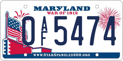 MD license plate 0AF5474