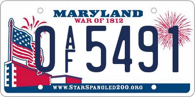 MD license plate 0AF5491