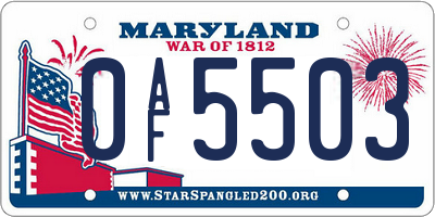 MD license plate 0AF5503