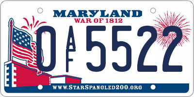 MD license plate 0AF5522