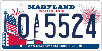 MD license plate 0AF5524