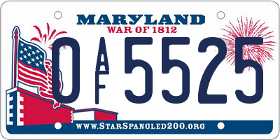 MD license plate 0AF5525