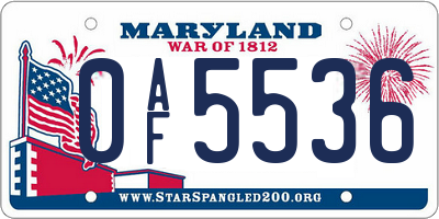 MD license plate 0AF5536