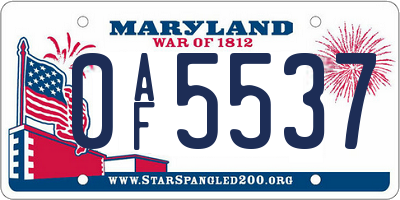 MD license plate 0AF5537