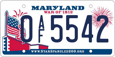MD license plate 0AF5542