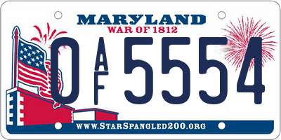 MD license plate 0AF5554