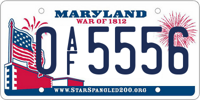 MD license plate 0AF5556