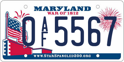 MD license plate 0AF5567