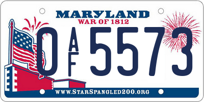 MD license plate 0AF5573