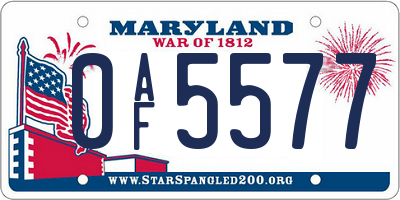 MD license plate 0AF5577