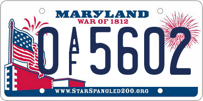 MD license plate 0AF5602
