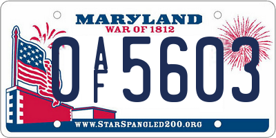 MD license plate 0AF5603