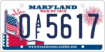 MD license plate 0AF5617