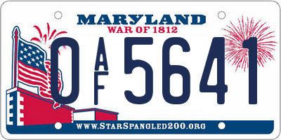 MD license plate 0AF5641
