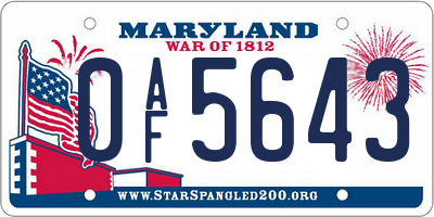MD license plate 0AF5643