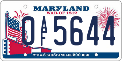 MD license plate 0AF5644