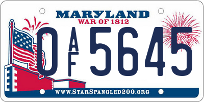 MD license plate 0AF5645