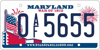 MD license plate 0AF5655