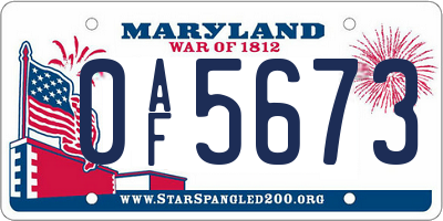 MD license plate 0AF5673