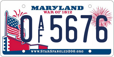 MD license plate 0AF5676