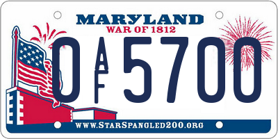 MD license plate 0AF5700
