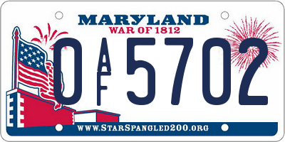 MD license plate 0AF5702