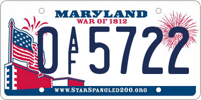 MD license plate 0AF5722
