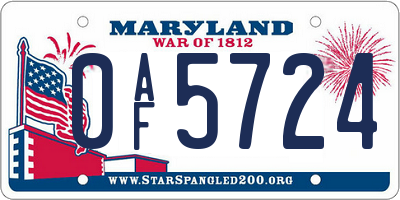 MD license plate 0AF5724
