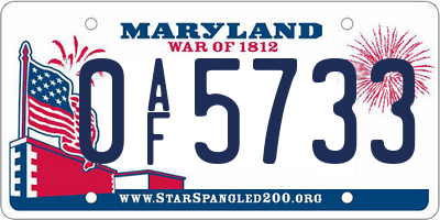 MD license plate 0AF5733