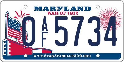 MD license plate 0AF5734