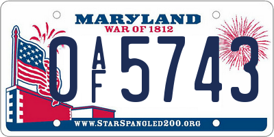 MD license plate 0AF5743