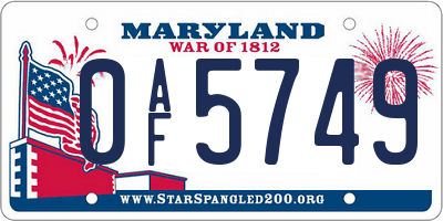 MD license plate 0AF5749