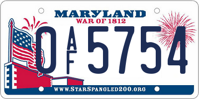 MD license plate 0AF5754