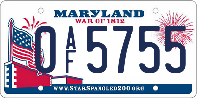MD license plate 0AF5755