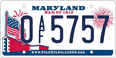MD license plate 0AF5757