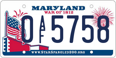 MD license plate 0AF5758