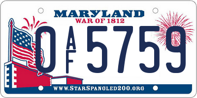 MD license plate 0AF5759