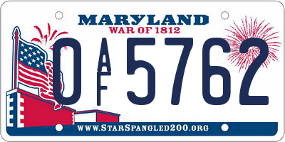 MD license plate 0AF5762
