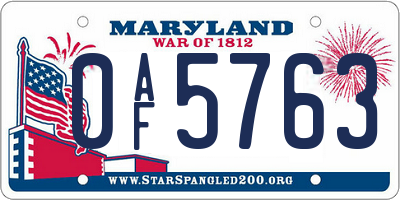 MD license plate 0AF5763