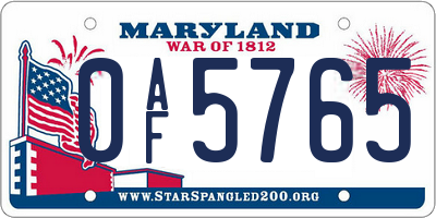 MD license plate 0AF5765