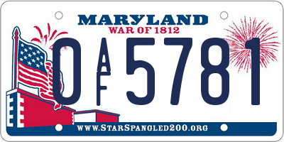 MD license plate 0AF5781