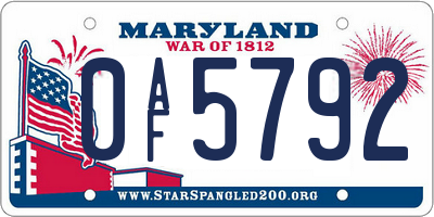 MD license plate 0AF5792