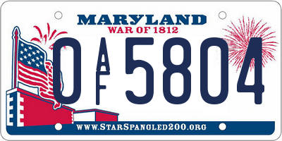MD license plate 0AF5804