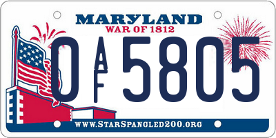 MD license plate 0AF5805