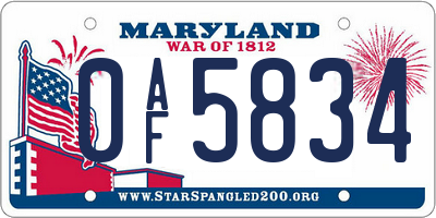 MD license plate 0AF5834