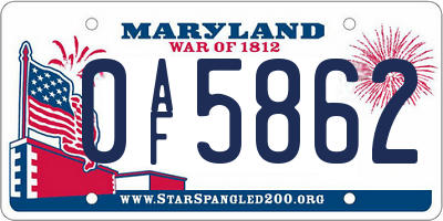 MD license plate 0AF5862