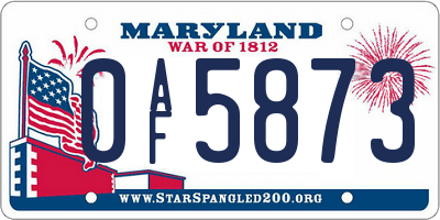 MD license plate 0AF5873