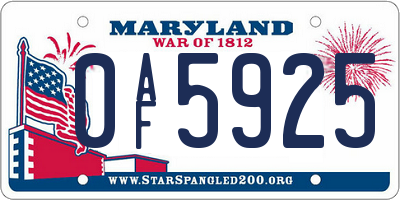 MD license plate 0AF5925
