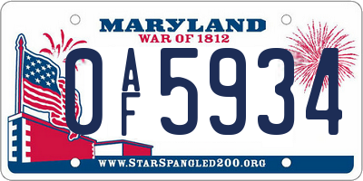 MD license plate 0AF5934