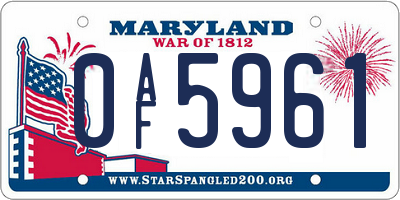 MD license plate 0AF5961